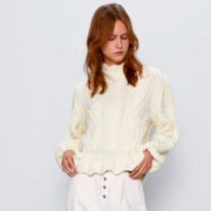 Zara Cable Knit Sweater, Ecru, Size Medium